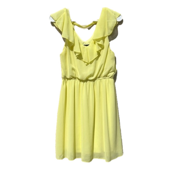 Rue21 yellow dress flowy v neck partial open back elastic waist juniors spring - Picture 1 of 8